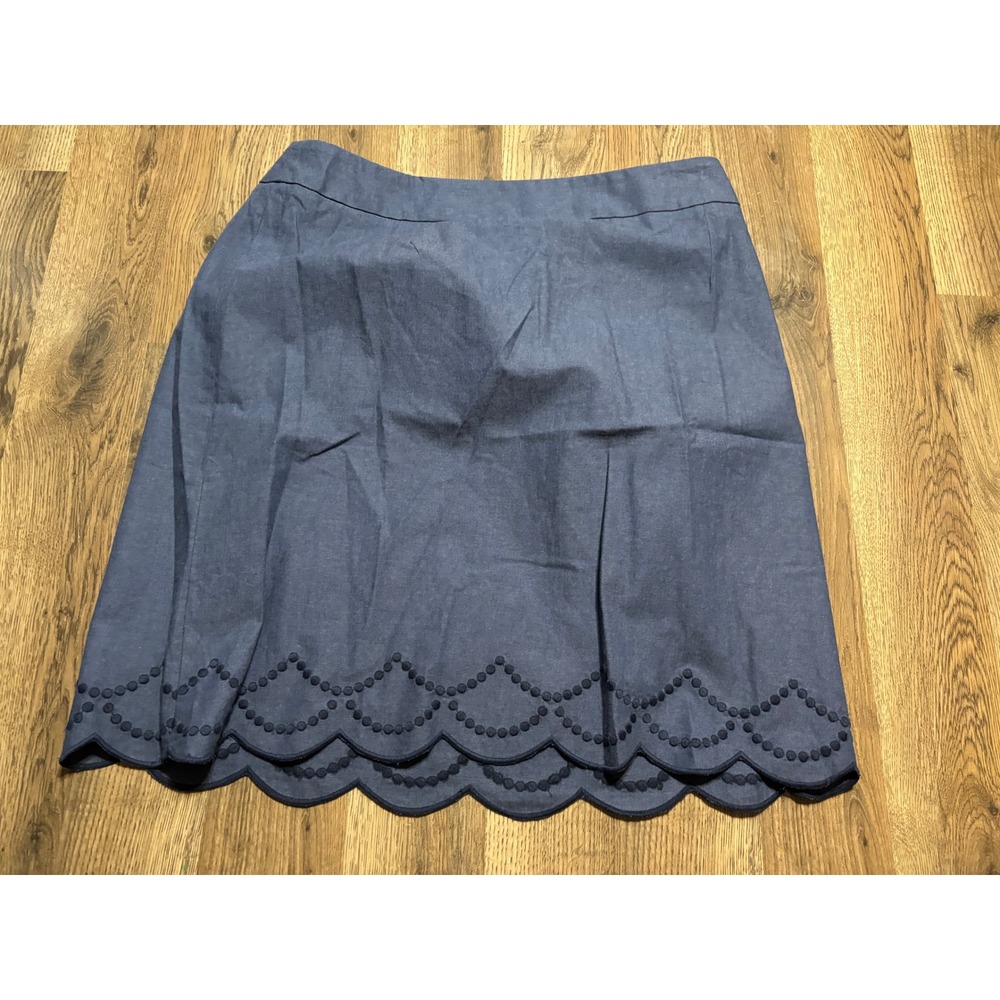 Talbots Woman Skirt Women Size 14w Blue Skirt Scalloped Hem Embroidered Dot